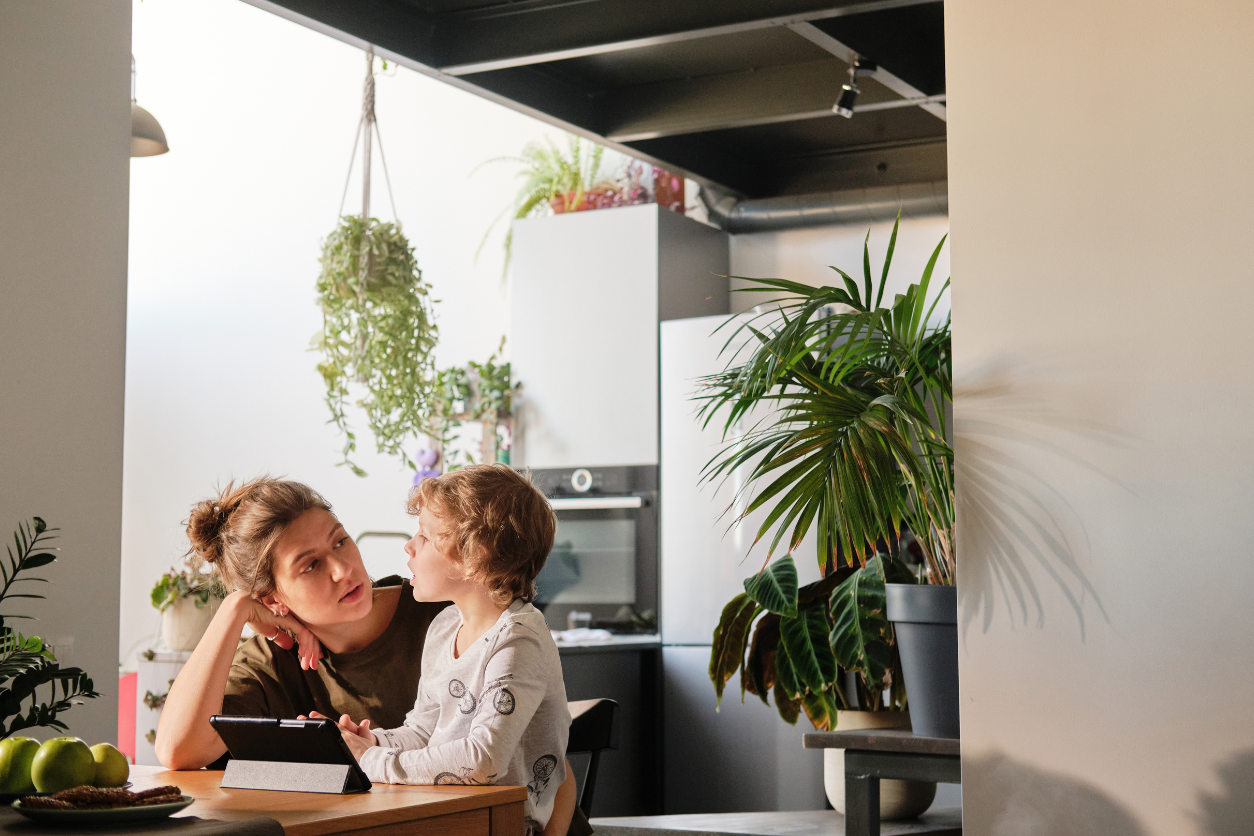 Parent talking to child